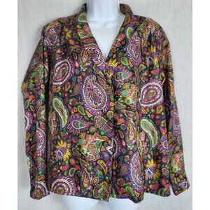 Ashleigh Morgan Jacket Blouse (M) Paisley Shoulder Pads Fun Color Block Bold